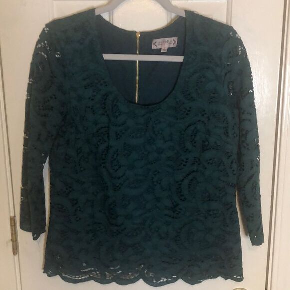 Nanette Nanette Lepore Womens Scoop Neck 3/4 Sleeve Floral Lace Top Black Medium - Picture 1 of 3